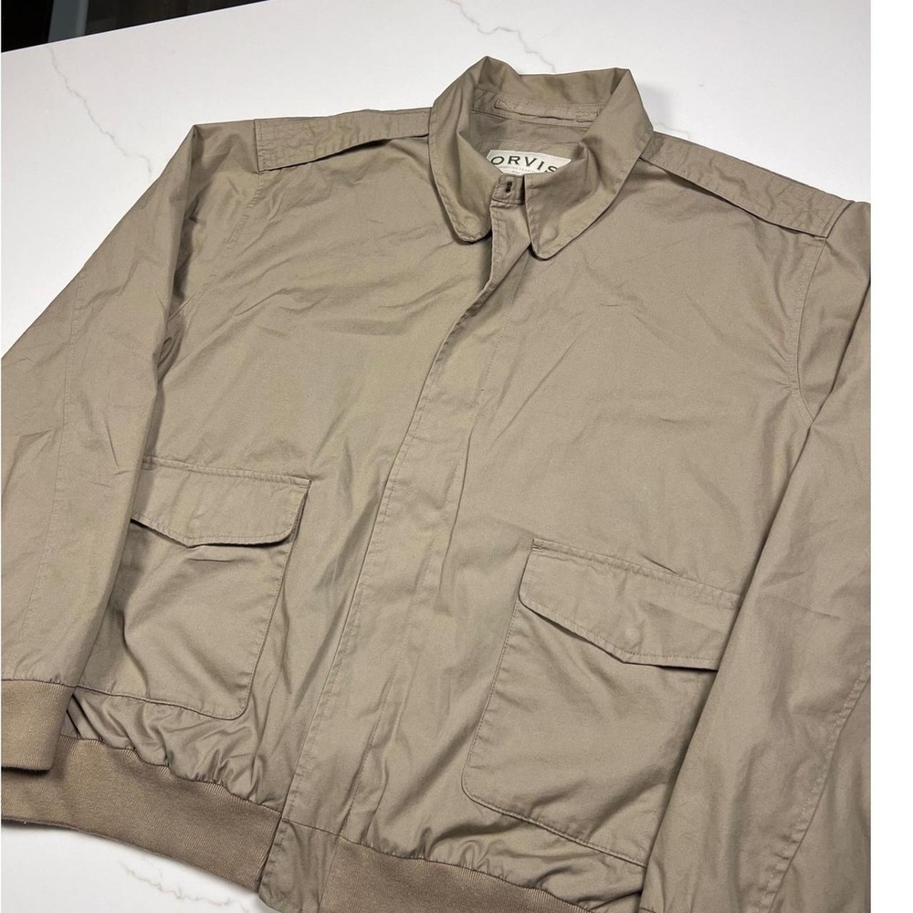 Orvis Bomber Jacket Mens XL Tan Cotton Flight Military Style RN 70534